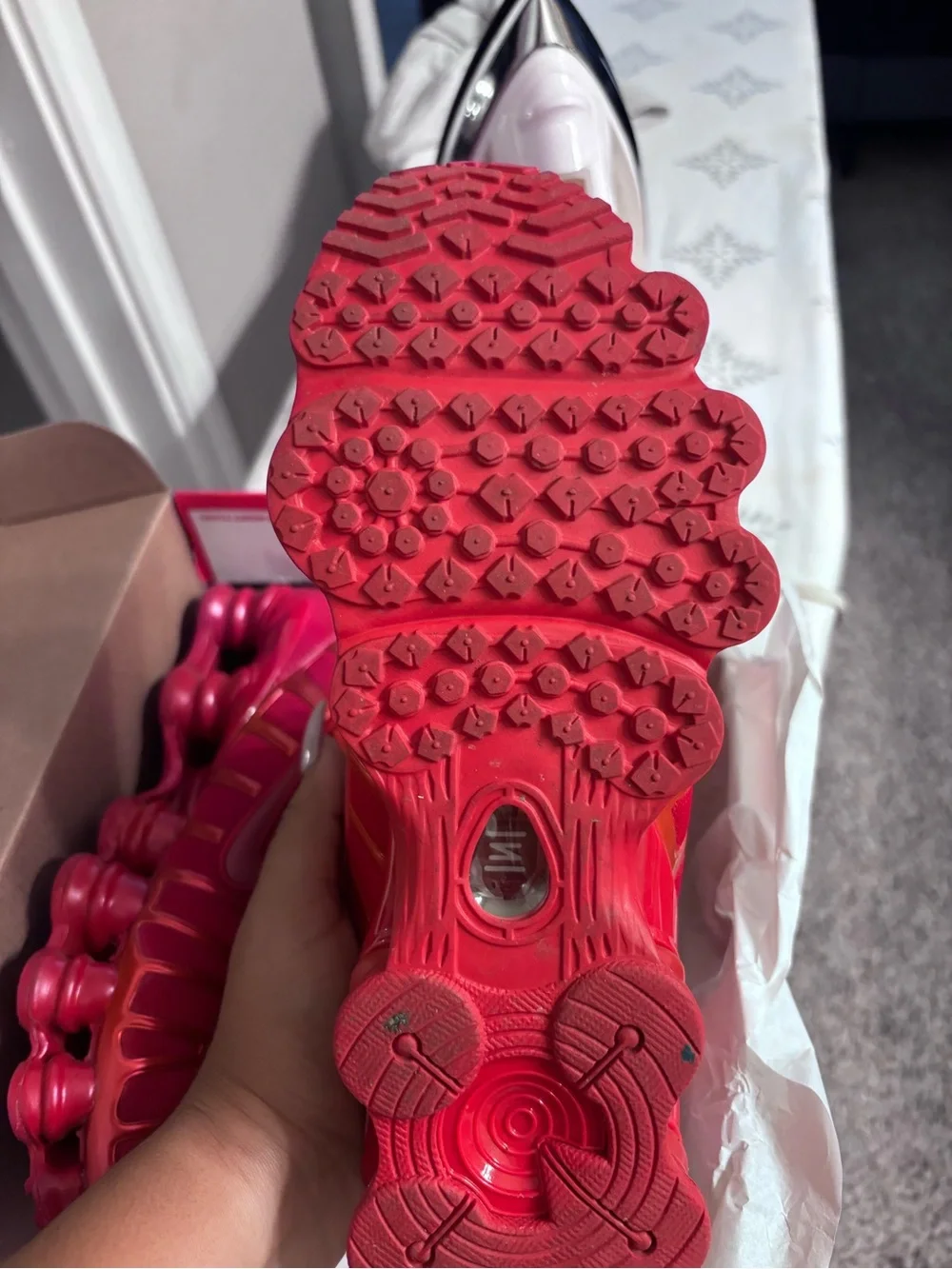 Nike Red and White Shoe Box with Swoosh Accent